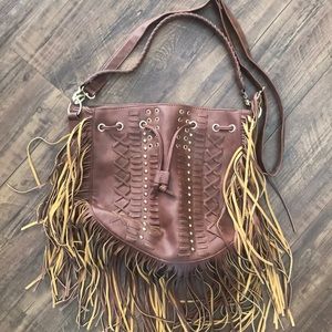 Detailed brown fringe bag